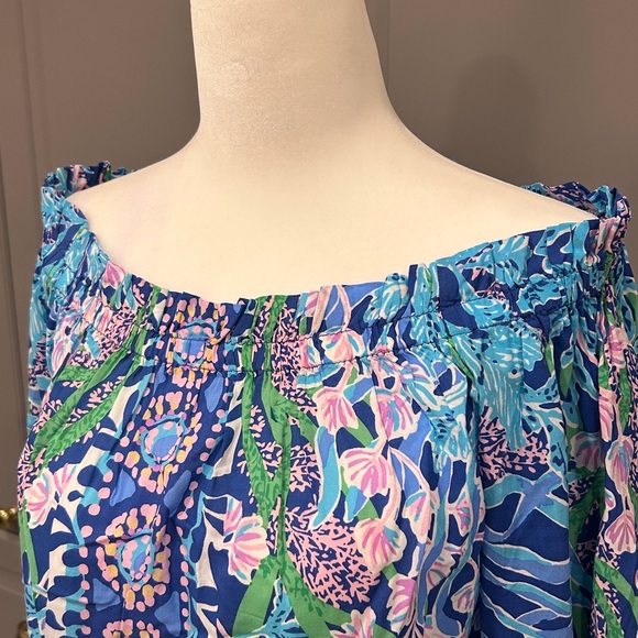 Lilly Pulitzer Blue Floral Off-Shoulder Blouse - Picture 2 of 6